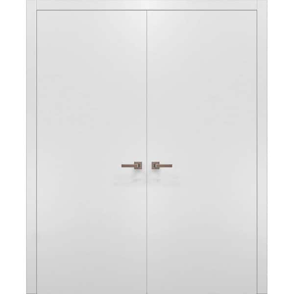 0010 84 in. x 96 in. Flush No Bore White Finished Pine Wood Interior Door Slab with French Hardware