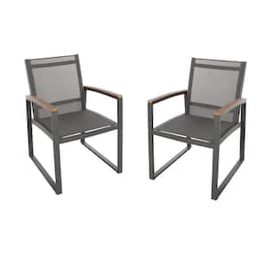 Glasgow Gray Armed Aluminum Outdoor Dining Chair (2-Pack)