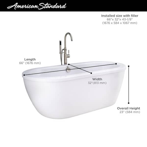 Cadet 5.5 ft. Acrylic Flatbottom Freestanding Bathtub in Artic White with Brushed Nickel Drain and Filler