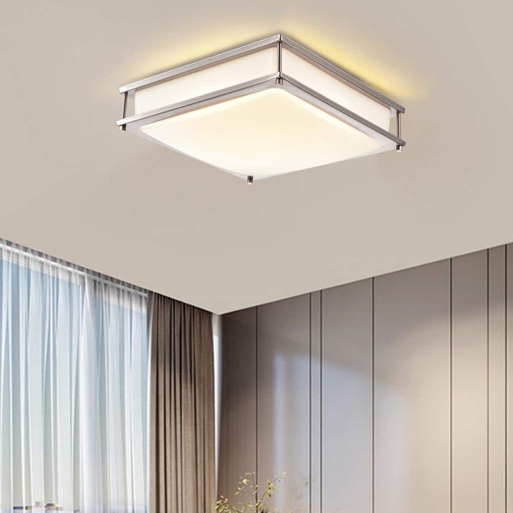 Sleek 12" Silver Glass LED Flush Mount Ceiling Light, Dimmable