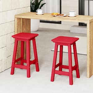 Laguna 24 in. Set of 2 HDPE Plastic All Weather Square Seat Backless Counter Height Outdoor Bar Stool in Red