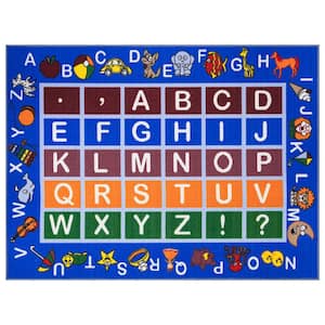 Kid's Collection Non-Slip Rubberback Educational Alphabet 5x7 Area Rug, 5 ft. x 6 ft. 6 in., Blue