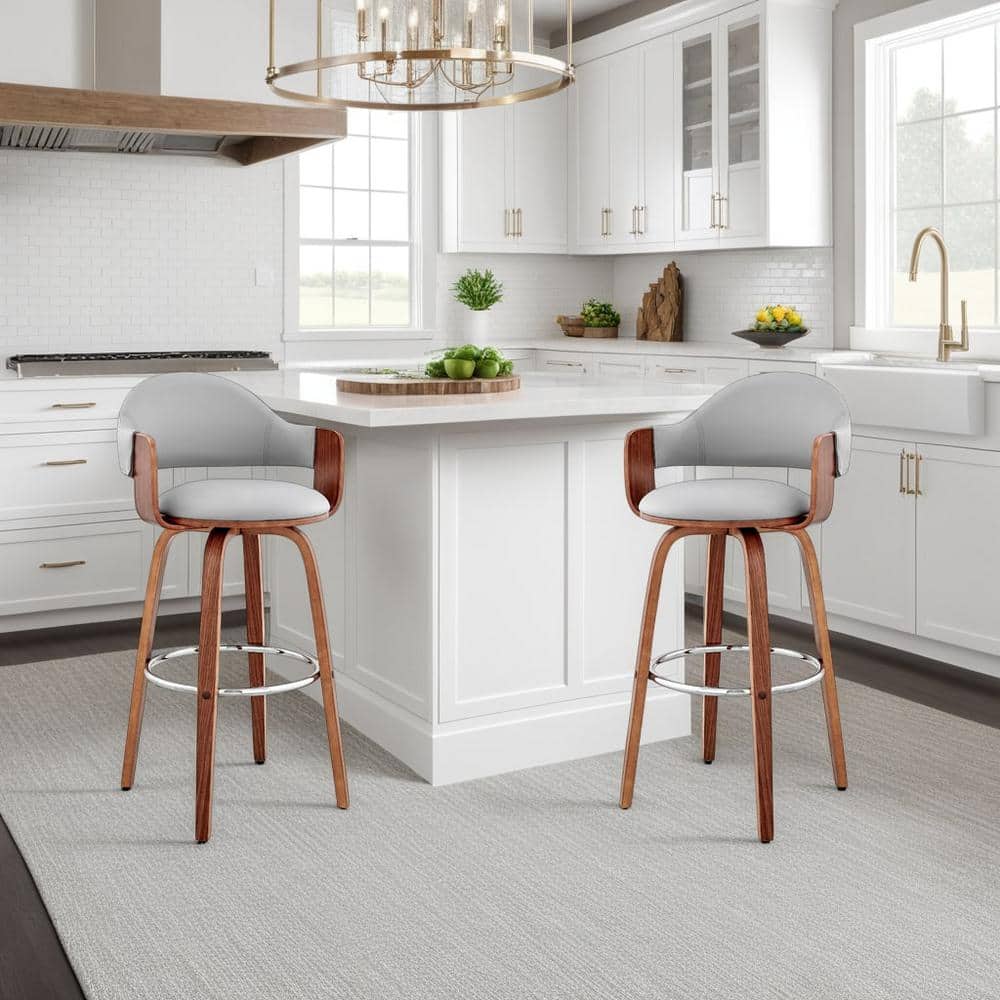Daxton 26 in. Counter Height High Back Grey Faux Leather and Walnut Wood St