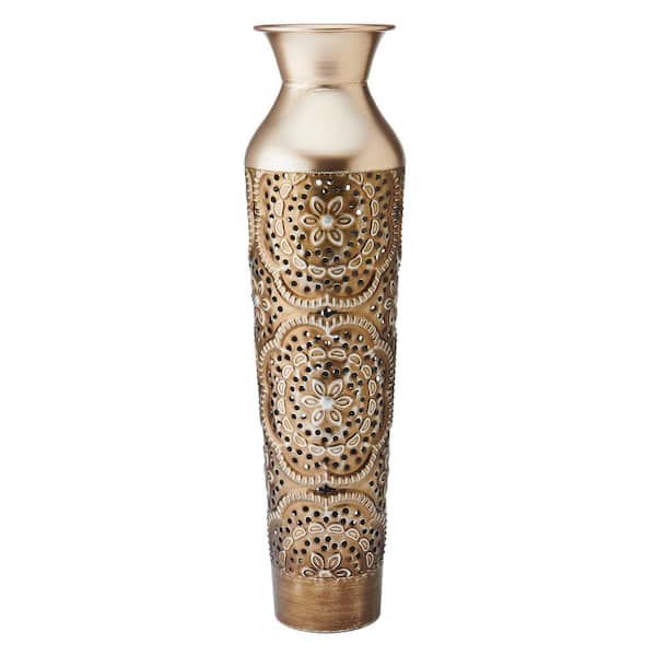 17 in. Gold Filigree Embossed Metal Amphora Vase