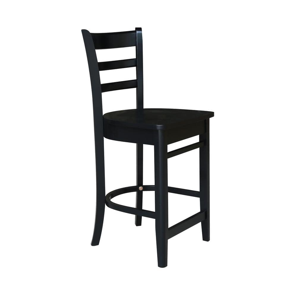 Black Solid Wood Round Pedestal Table with Two Stools