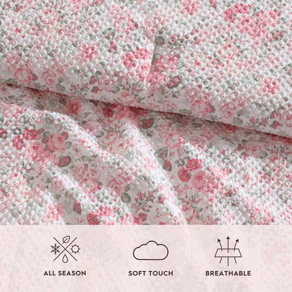 Twin Pink Microfiber Reversible Floral Bed in a Bag Set