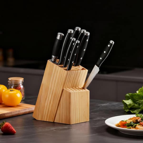 Kitchen Knife Set with Block and Sharpener, 15-Piece High Carbon Stainless Steel Sharp Knife Set, Kitchen Cutlery