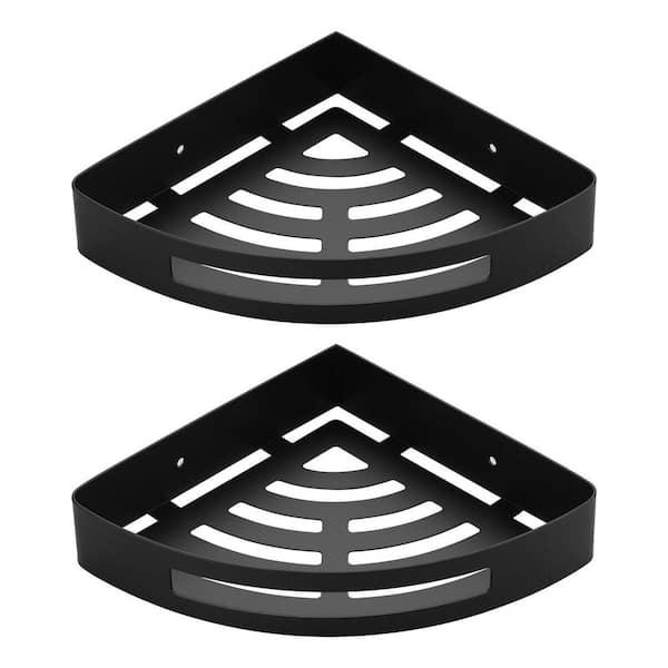 2-Pieces 8.39 in. W x 1.78 in. H x 8.39 in. D Stainless Steel Bathroom Triangle Corner Shelves in Black