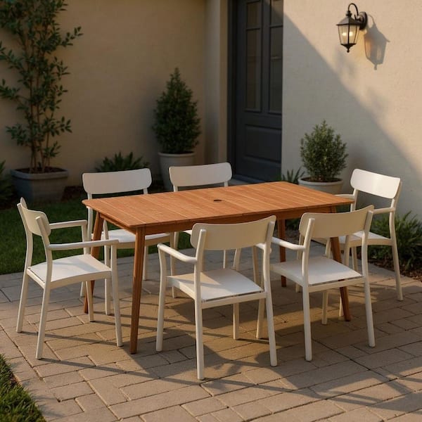 Yasmin 7-PieceTeak Finish Wood 100% FSC and Aluminum Patio Dining Set