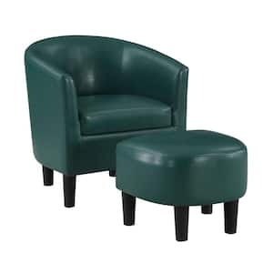 Take a Seat Churchill Forest Green Faux LeatherAccent Chair with Ottoman