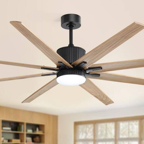 76 in. Indoor/Outdoor Black Ceiling Fan with LED Light Remote 8-Wood Blades Works with Phone Ceiling Fans With Lights