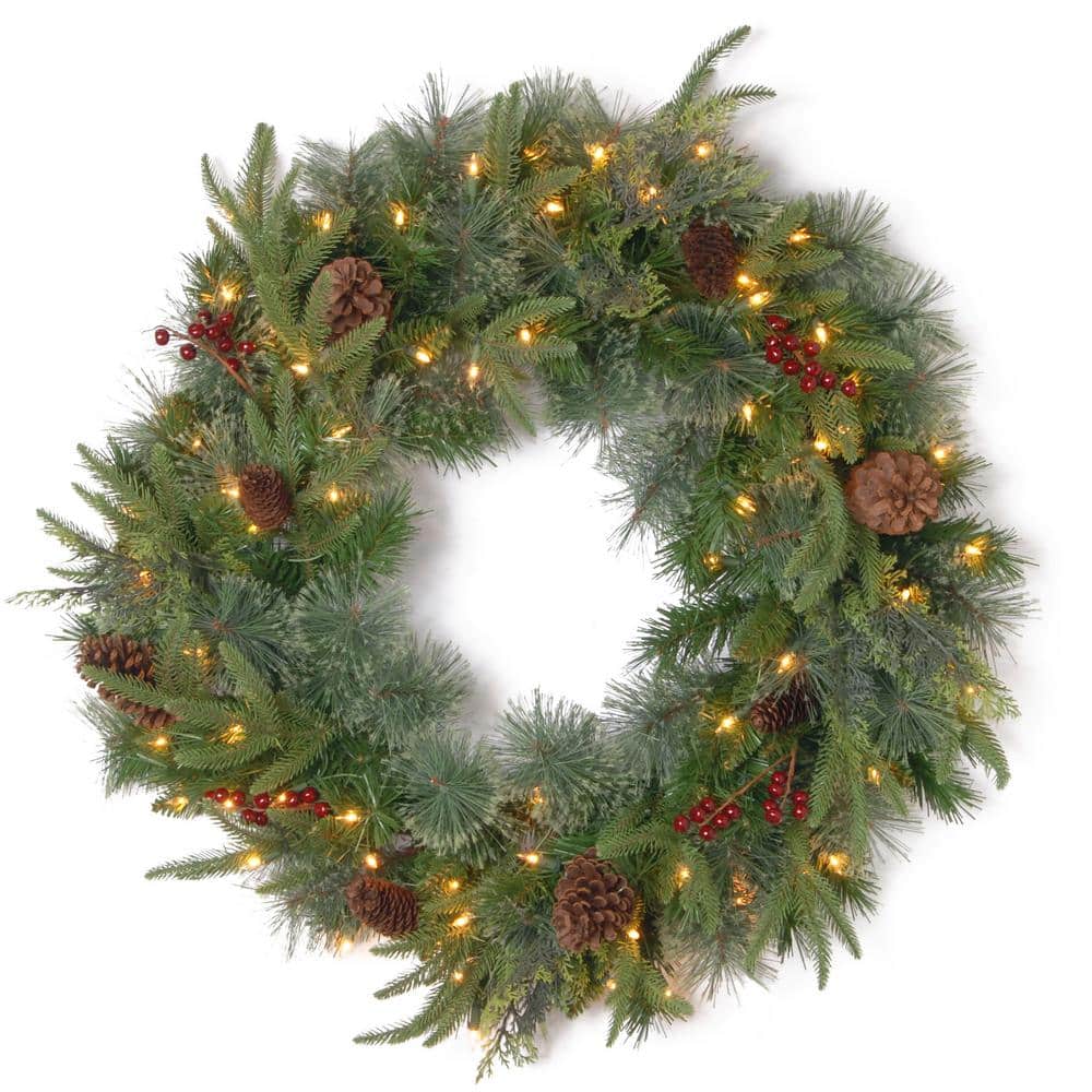 National Tree Company 30 in. Colonial Artificial Wreath with Clear Lights  PECO4-306-30W-1 The Home Depot