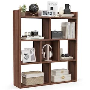 35.5 in. Tall Walnut Engineered Wood 6-Shelf Open Bookcase with Cubbies