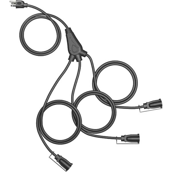Ahfiwaso 12 ft. 16/3C SJTW Outdoor Extension Cord 1 to 3 Splitter Prong Outlets Plugs, Weatherproof Wire for Outdoor Lights