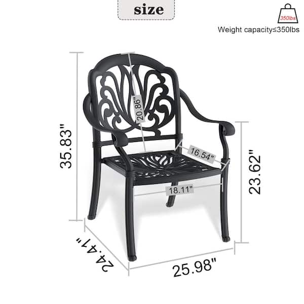 写真 Black Cast Aluminum Outdoor Dining Chairs, Patio Lounge Chairs