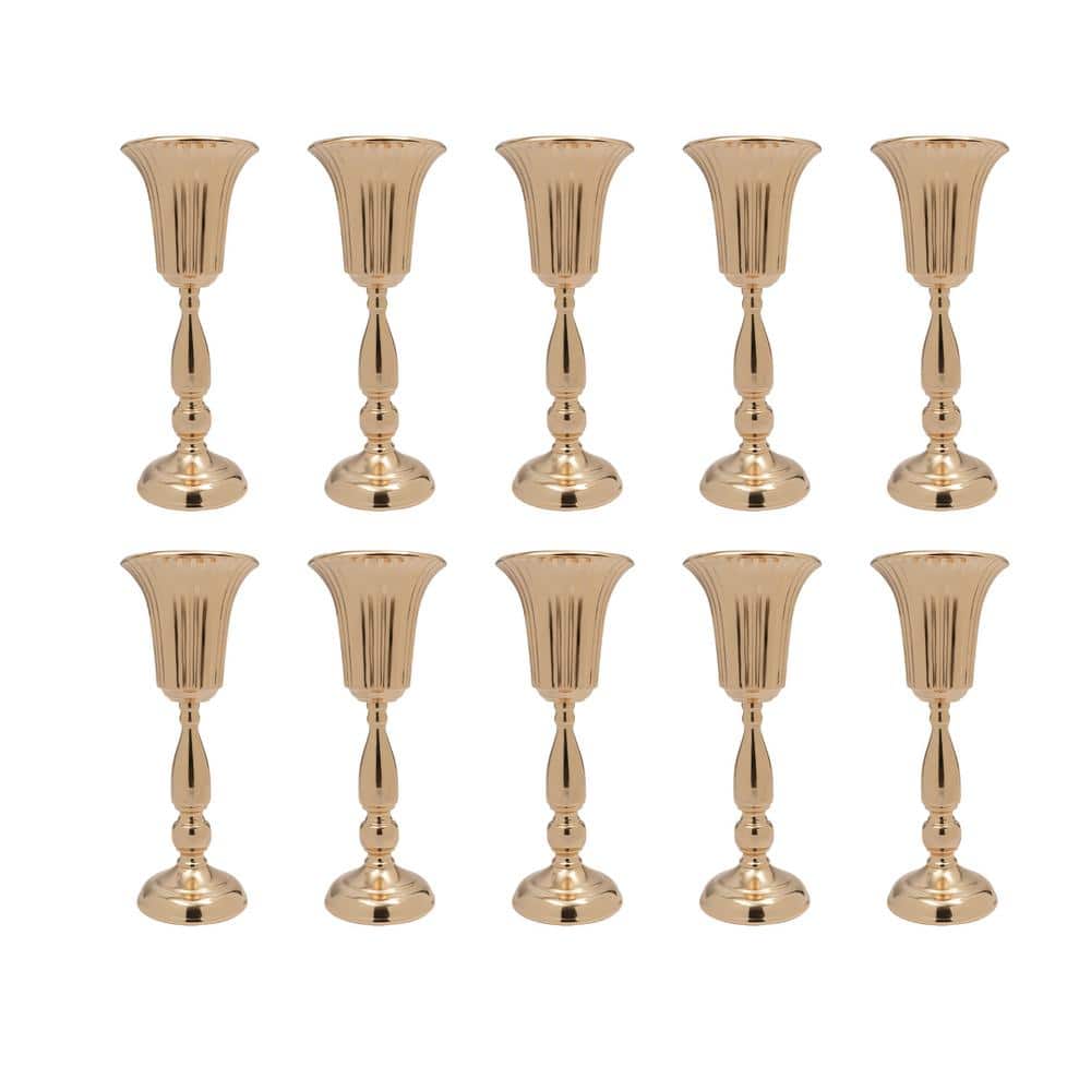 YIYIBYUS 15.7 in. Tall Wedding Centerpieces Gold Metal Tabletop Trumpet