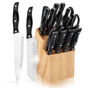 19-Piece Stainless Steel Knife Set with Wooden Storage Block