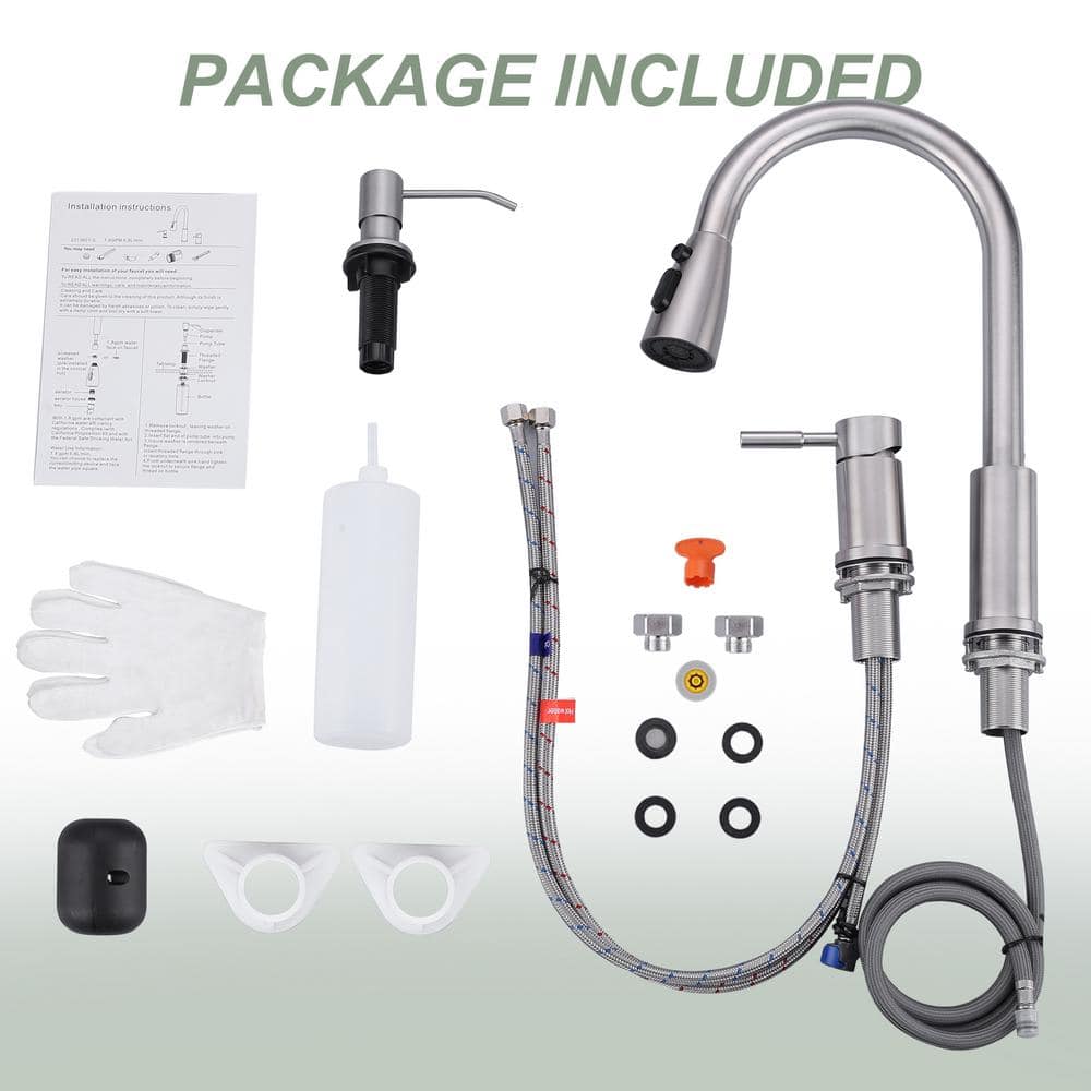 Brushed Nickel Pull-Down Kitchen Faucet with Soap Dispenser