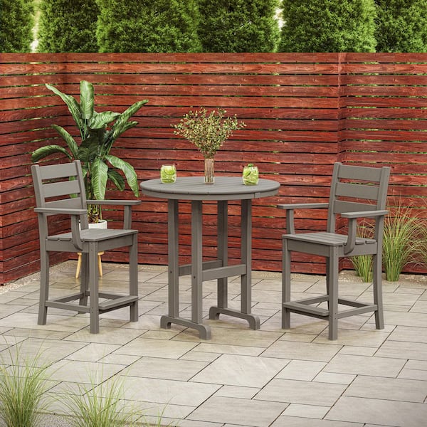 POLYWOOD Grant Park Slate Grey 3-Piece HDPE Plastic Farmhouse Counter Set