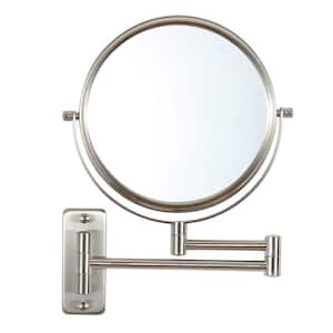 8 in. W x 8 in. H Small Round 2-Side 1X/10X Magnifying Telescopic Bathroom Wall Makeup Mirror in Brushed Nickel V3