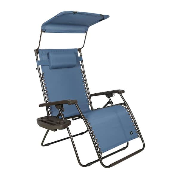 BLISS HAMMOCKS 33 in. W XL Zero Gravity Chair with Adjustable Canopy Sun-Shade, Drink Tray, and Adjustable Pillow - Denim Blue