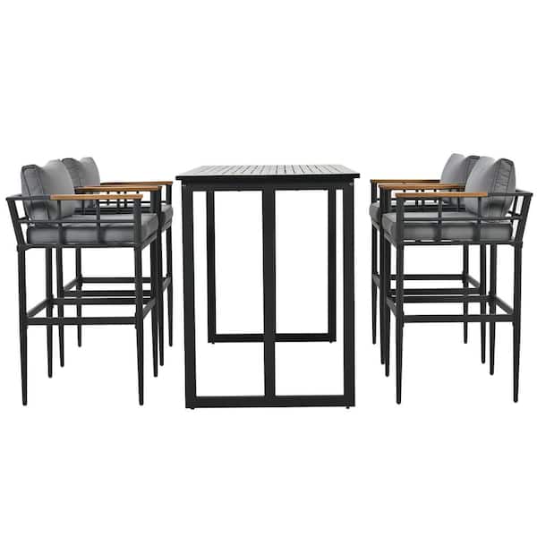 JimsMaison 5-Piece Metal Outdoor Dining Set with Gray Cushions