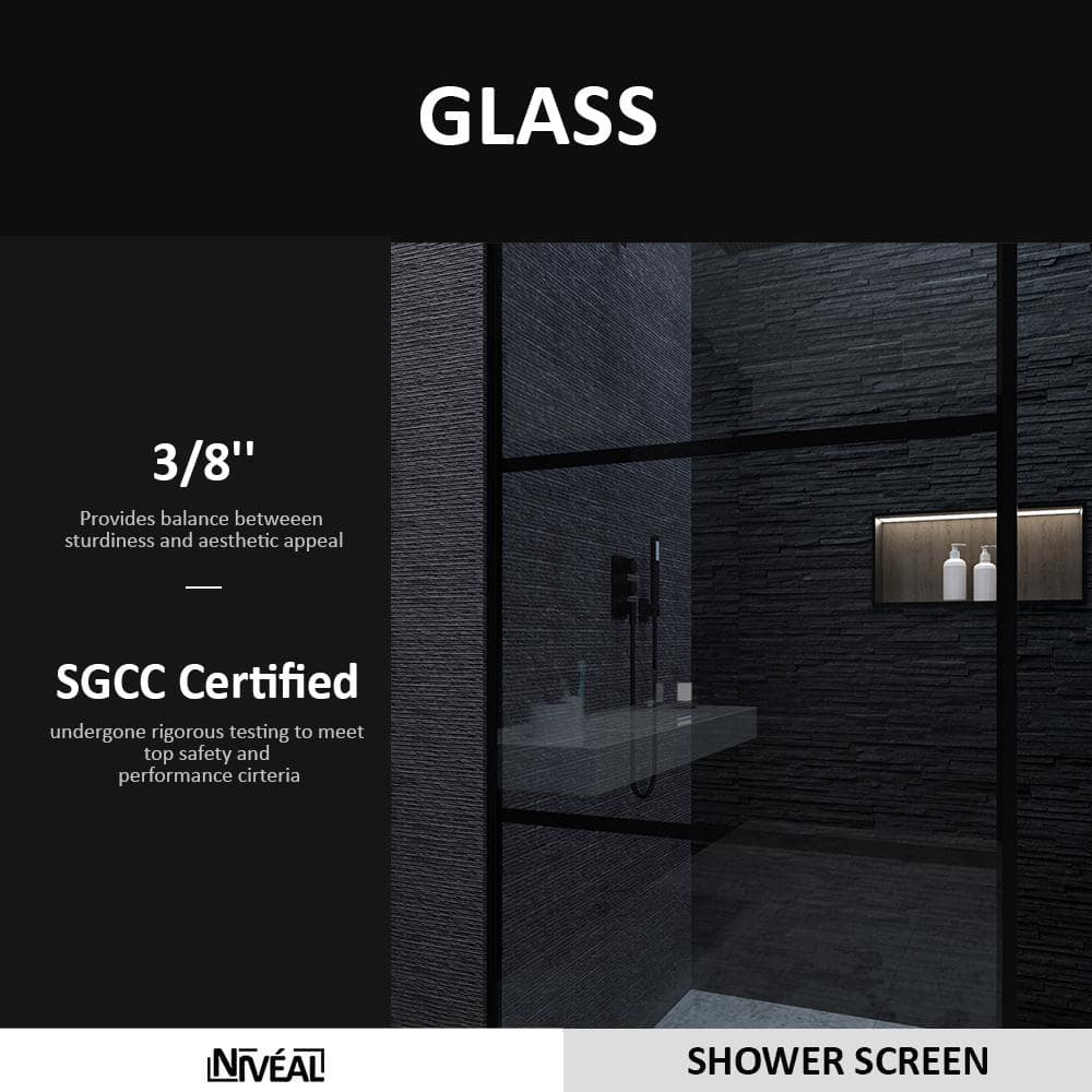 Matte Black Framed Clear Tempered Glass Shower Screen