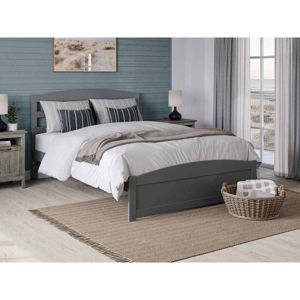 Gray Solid Wood Queen Platform Bed with Slatted Headboard