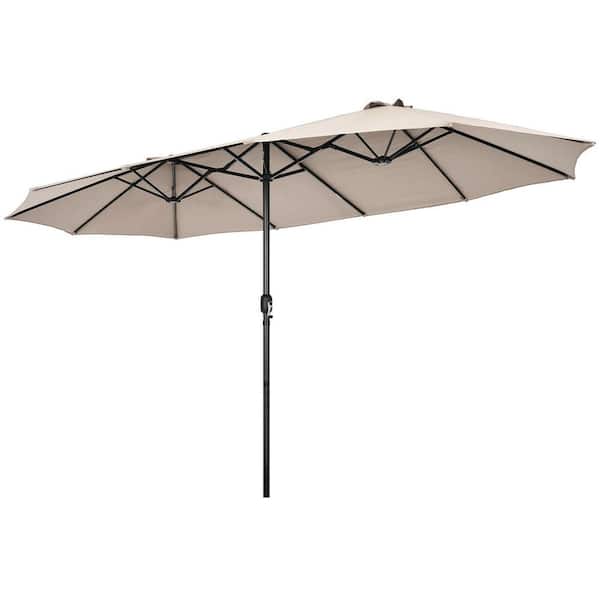 WELLFOR 15 ft. x 9 ft. Steel Rectangular Outdoor Double Sided Market Patio Umbrella in Beige
