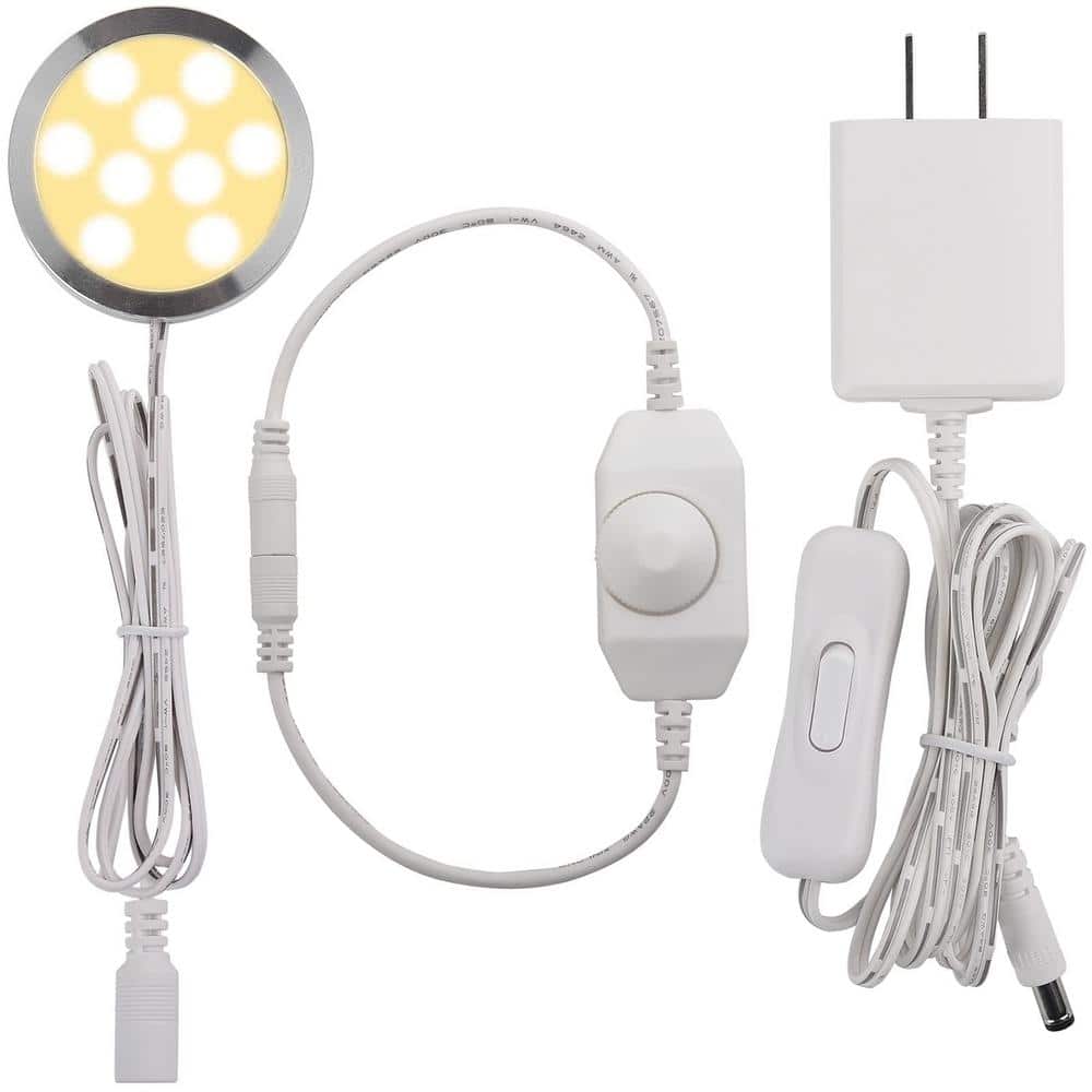 Slim Plug-in 1-Light Dimmable Warm White Integrated LED Under Cabinet Puck 