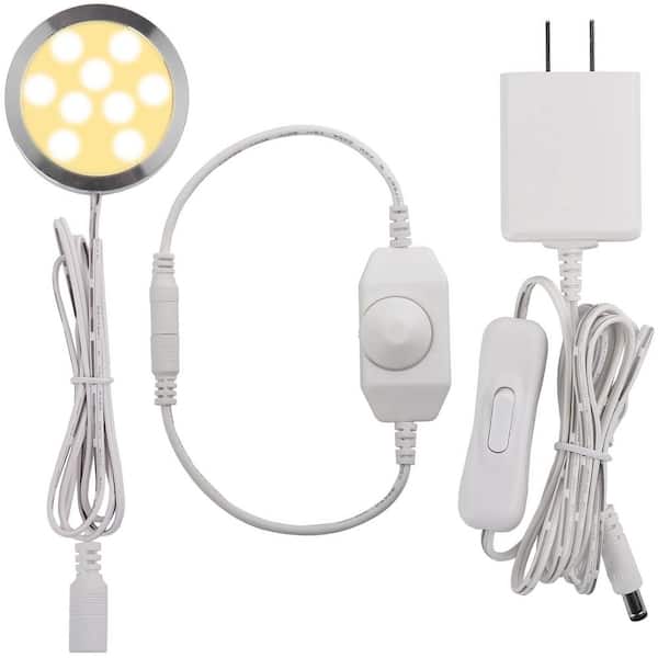 Slim Plug-in 1-Light Dimmable Warm White Integrated LED Under Cabinet Puck Light