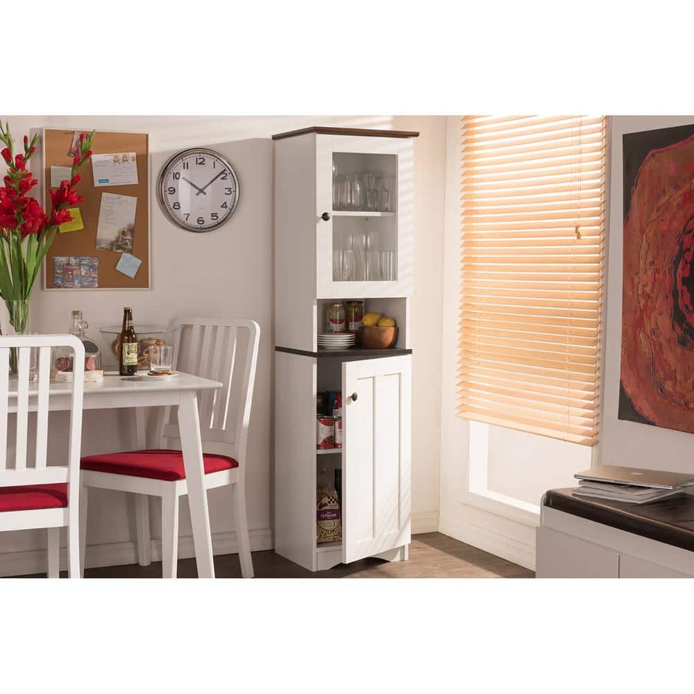 Lauren White and Dark Brown Two-Tone China Cabinet with Glass Door