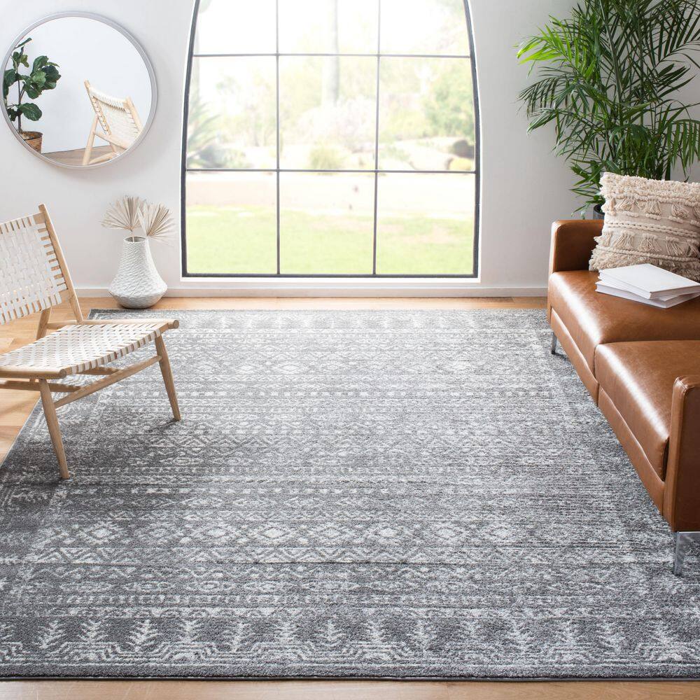 Tulum 8 ft. x 10 ft. Dark Gray/Ivory Border Striped Distressed Area Rug price history on PriceWatchPro
