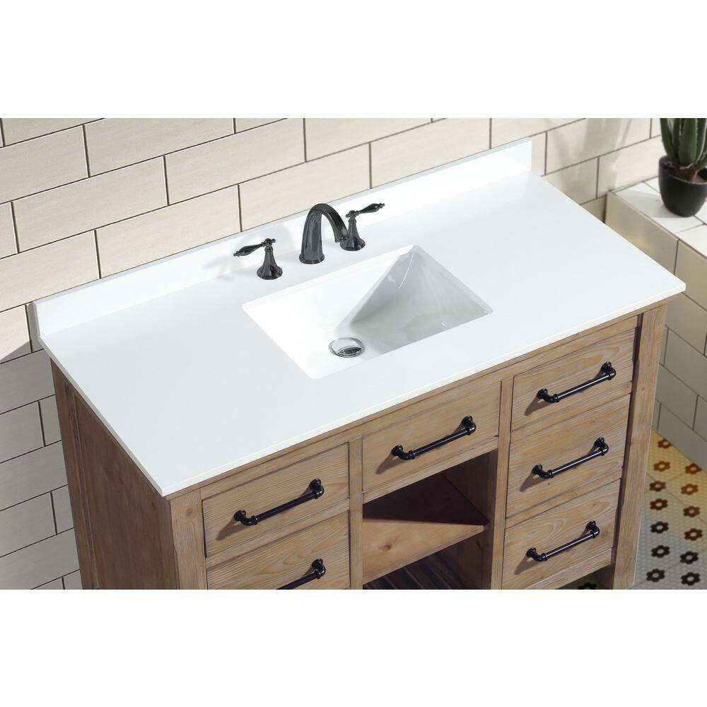 Lauren 48" Weathered Fir Bathroom Vanity with White Stone Countertop
