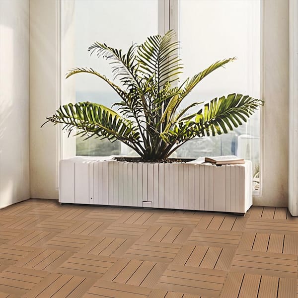1 ft. x 1 ft. Plastic Composite Deck Tile in Brown, Resist Rust, Water, Easy to DIY and Maintain(35 per Case)