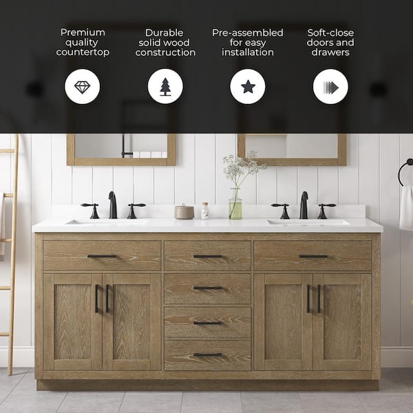 ボア/デューベイ OVE Decors Bailey 72 in. Double Sink Sahara Birch Bath