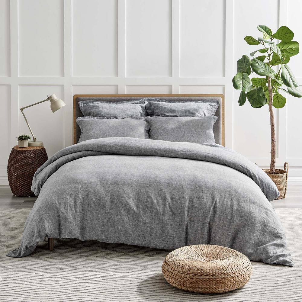 Heathered Stone Gray Linen Euro Sham with Flange