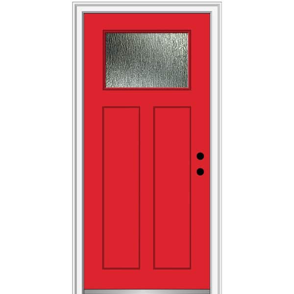 MMI Door 32 in. x 80 in. Left-Hand/Inswing Rain Glass Red Saffron Fiberglass Prehung Front Door on 4-9/16 in. Frame