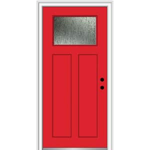 36 in. x 80 in. Left-Hand Inswing Rain Glass Red Saffron Fiberglass Prehung Front Door on 6-9/16 in. Frame