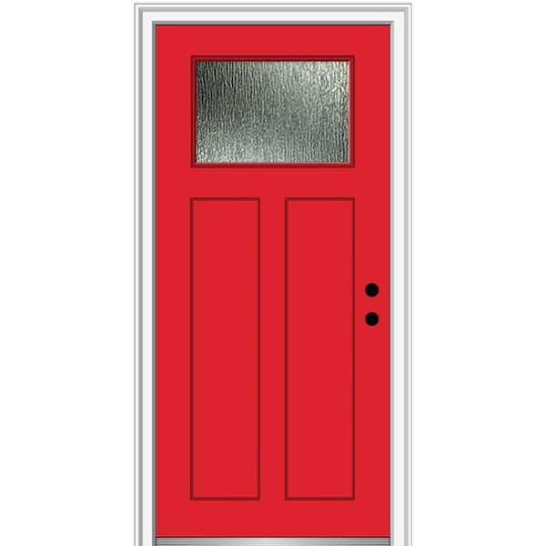 MMI Door 36 in. x 80 in. Left-Hand Inswing Rain Glass Red Saffron Fiberglass Prehung Front Door on 6-9/16 in. Frame