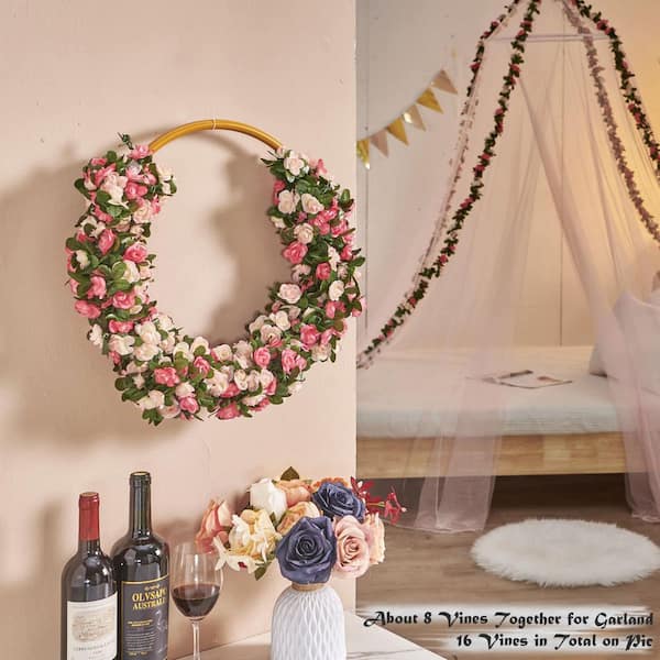 Afoxsos 66 ft. Spring Pink Indoor/Outdoor Artificial Rose Vine