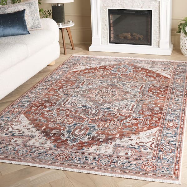 Vintage Persian 6 ft. x 9 ft. Rust/Navy Ornate Distressed Area Rug