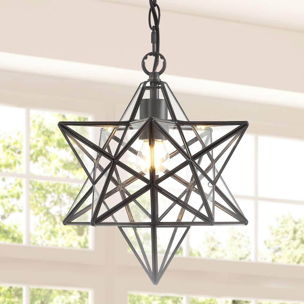 JONATHAN Y Stella 1-Ligth Oil Rubbed Bronze Moravian Star Metal/Glass LED  Pendant JYL9035C The Home Depot