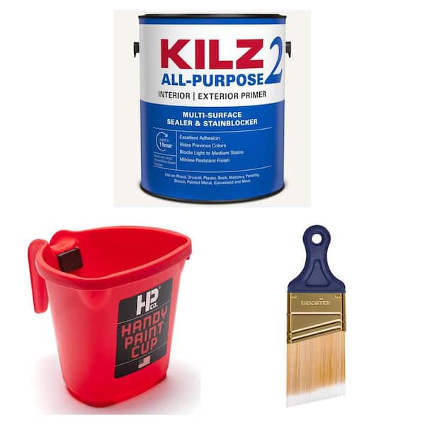 KILZ 2 ALL PURPOSE 1 gal. White Primer, 16 OZ. Paint Cup and 2 in. Brush Combo