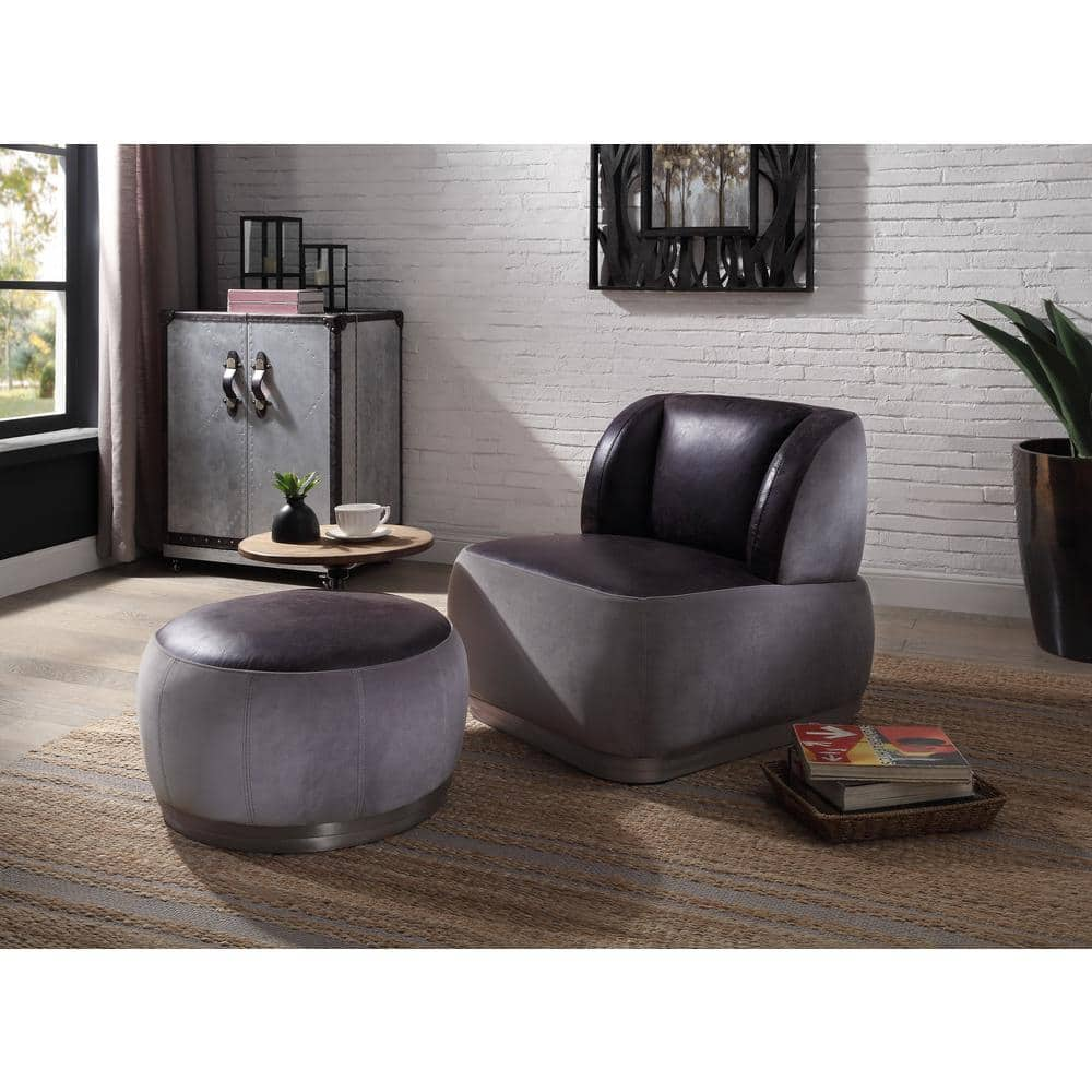 Acme Furniture Decapre Antique Slate and Grey Top Grain Leather and Velvet Armless Accent Chair