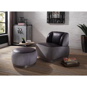 Decapre Antique Slate and Grey Top Grain Leather and Velvet Armless Accent Chair