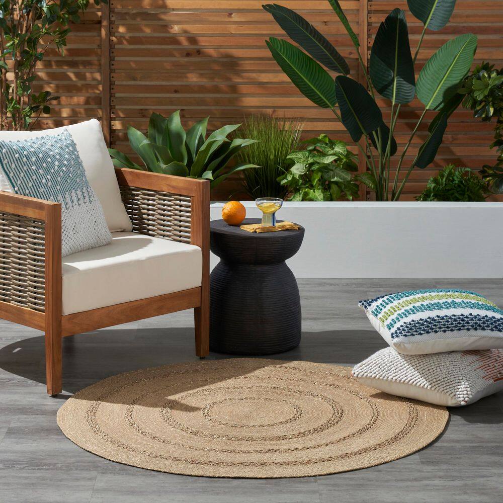 Natural Seagrass Round Rug 5' Easy Care Stain-resistant