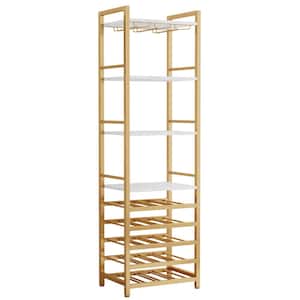 Halsey White and Gold 9-Tier Freestanding Wine Rack with Glass Holder and Shelves, 20 Bottles Industrial Bar Cabinet