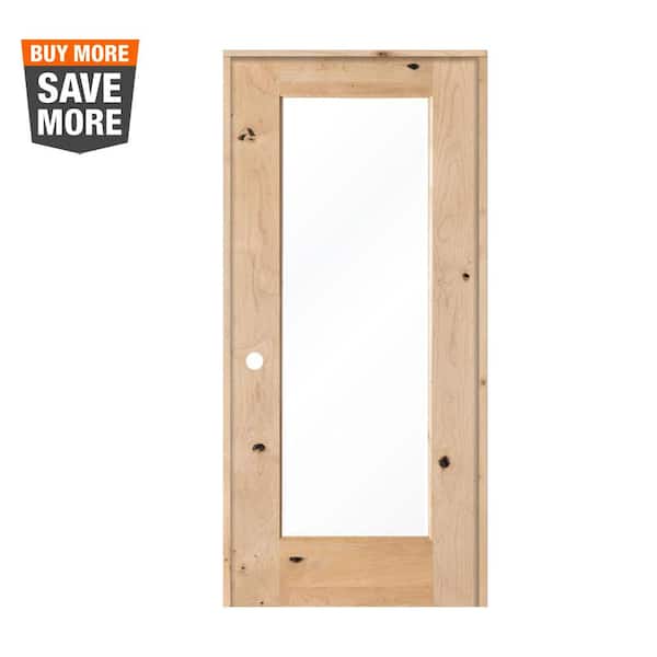 Krosswood Doors 32 in. x 80 in. Rustic Knotty Alder 1-Lite with Solid Wood Core Right-Hand Single Prehung Interior Door