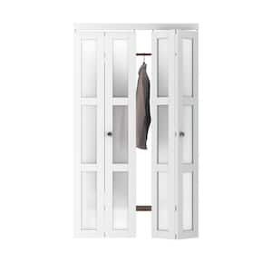 48 in. x 80.5 in. 3-Lite Frosting Glass MDF White Finished Closet Bifold Door with Hardware